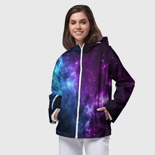 Женская ветровка 3D Neon galaxy неоновый космос, цвет белый - фото 4