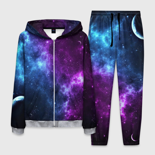 Мужской костюм 3D Neon galaxy неоновый космос, цвет меланж