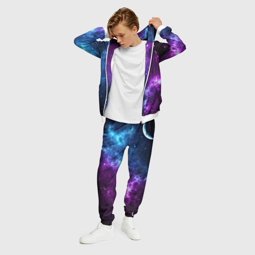 Мужской костюм 3D Neon galaxy неоновый космос, цвет белый - фото 3