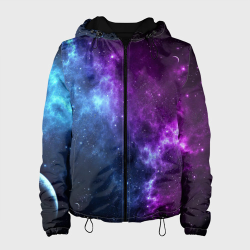 Женская куртка 3D Neon galaxy неоновый космос, цвет черный