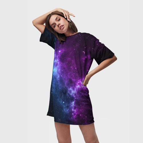 Платье-футболка 3D Neon galaxy неоновый космос, цвет 3D печать - фото 3