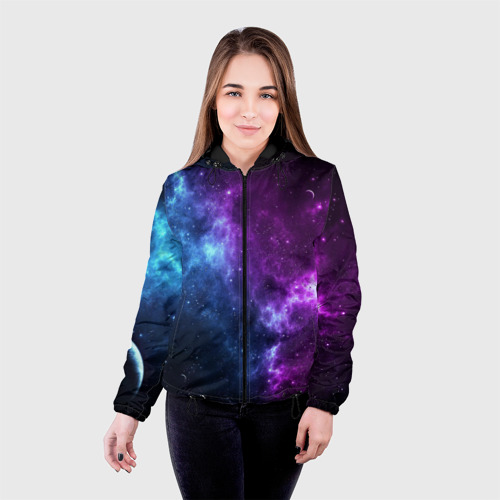 Женская куртка 3D Neon galaxy неоновый космос, цвет черный - фото 3