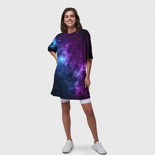 Платье-футболка 3D Neon galaxy неоновый космос, цвет 3D печать - фото 5
