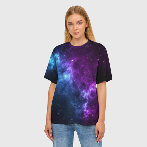 Женская футболка oversize 3D Neon galaxy неоновый космос, цвет 3D печать - фото 3