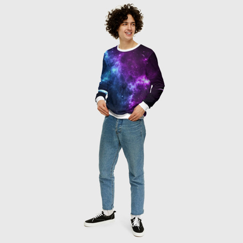 Мужской свитшот 3D Neon galaxy неоновый космос, цвет белый - фото 5