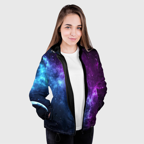 Женская куртка 3D Neon galaxy неоновый космос, цвет черный - фото 4