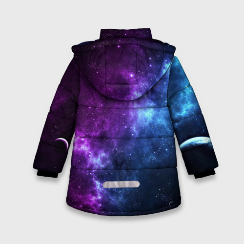 Зимняя куртка для девочек 3D Neon galaxy неоновый космос, цвет черный - фото 2