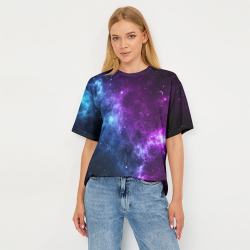 Женская футболка oversize 3D Neon galaxy неоновый космос, цвет 3D печать - фото 5