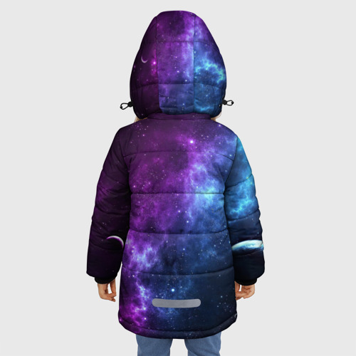 Зимняя куртка для девочек 3D Neon galaxy неоновый космос, цвет черный - фото 4