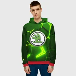 Мужская толстовка 3D Skoda 3D трещины 3D разлом неоновые плиты - фото 2