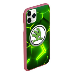 Чехол для iPhone 11 Pro Max матовый Skoda 3D трещины 3D разлом неоновые плиты - фото 2