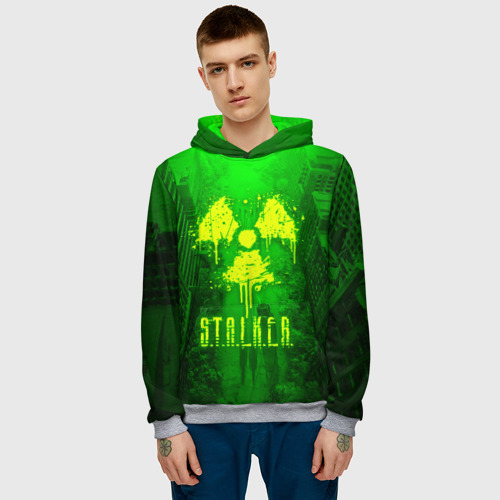 Мужская толстовка 3D Stalker logo radiatoin neon toxic, цвет меланж - фото 3
