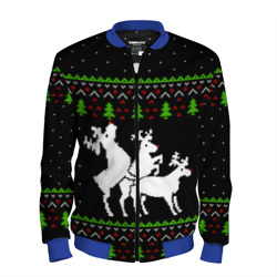 Мужской бомбер 3D Новогодние три оленя - ugly sweater