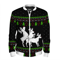 Мужской бомбер 3D Новогодние три оленя - ugly sweater