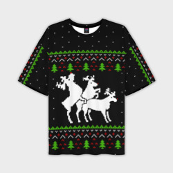 Мужская футболка oversize 3D Новогодние три оленя - ugly sweater