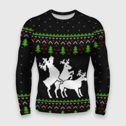 Мужской рашгард 3D Новогодние три оленя - ugly sweater