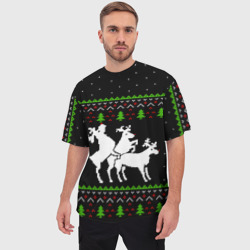 Мужская футболка oversize 3D Новогодние три оленя - ugly sweater - фото 2