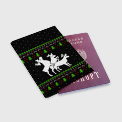 Обложка для паспорта матовая кожа Новогодние три оленя - ugly sweater - фото 2