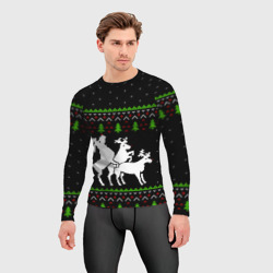 Мужской рашгард 3D Новогодние три оленя - ugly sweater - фото 2