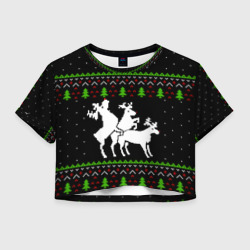 Женская футболка Crop-top 3D Новогодние три оленя - ugly sweater