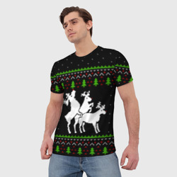 Мужская футболка 3D Новогодние три оленя - ugly sweater - фото 2