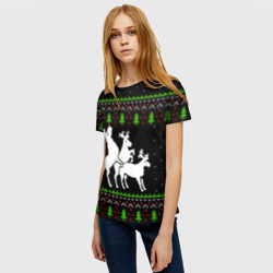 Женская футболка 3D Новогодние три оленя - ugly sweater - фото 2