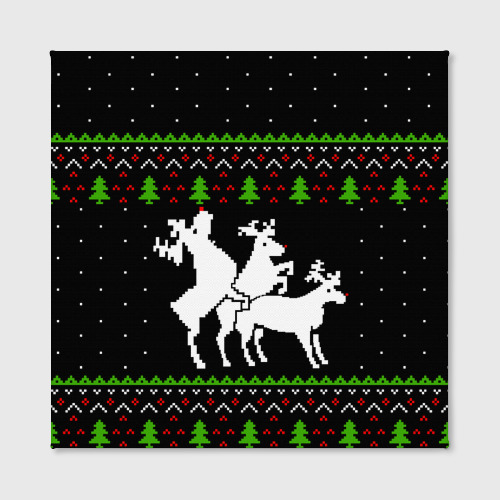 Холст квадратный Новогодние три оленя - ugly sweater, цвет 3D печать - фото 2