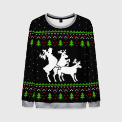 Мужской свитшот 3D Новогодние три оленя - ugly sweater