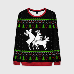 Мужской свитшот 3D Новогодние три оленя - ugly sweater