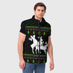 Мужской жилет утепленный 3D Новогодние три оленя - ugly sweater - фото 2