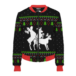 Женский бомбер 3D Новогодние три оленя - ugly sweater