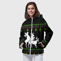 Женская ветровка 3D Новогодние три оленя - ugly sweater - фото 2