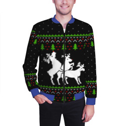 Мужской бомбер 3D Новогодние три оленя - ugly sweater - фото 2