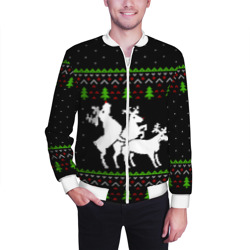 Мужской бомбер 3D Новогодние три оленя - ugly sweater - фото 2