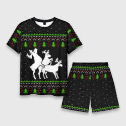 Мужской костюм с шортами 3D Новогодние три оленя - ugly sweater