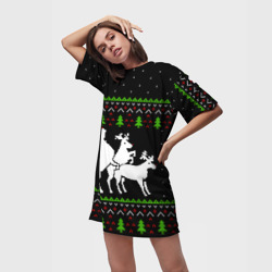 Платье-футболка 3D Новогодние три оленя - ugly sweater - фото 2