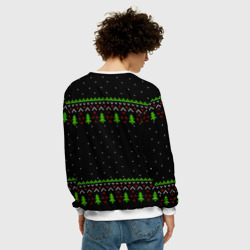 Свитшот с принтом Новогодние три оленя - ugly sweater для мужчины, вид на модели сзади №2. Цвет основы: белый