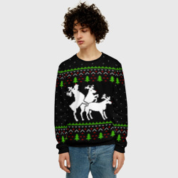 Мужской свитшот 3D Новогодние три оленя - ugly sweater - фото 2