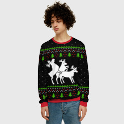 Мужской свитшот 3D Новогодние три оленя - ugly sweater - фото 2