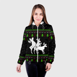 Женская куртка 3D Новогодние три оленя - ugly sweater - фото 2