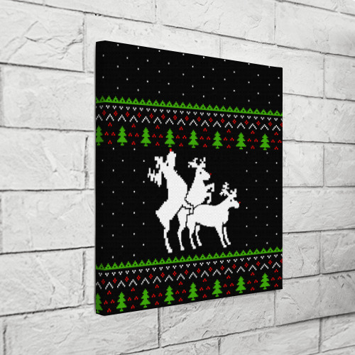 Холст квадратный Новогодние три оленя - ugly sweater, цвет 3D печать - фото 3