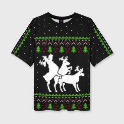 Женская футболка oversize 3D Новогодние три оленя - ugly sweater