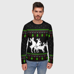 Мужской лонгслив 3D Новогодние три оленя - ugly sweater - фото 2