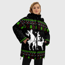 Женская зимняя куртка Oversize Новогодние три оленя - ugly sweater - фото 2