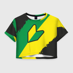 Женская футболка Crop-top 3D JDM green yellow logo