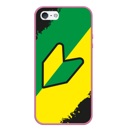 Чехол для iPhone 5/5S матовый JDM green yellow logo, цвет малиновый