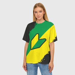 Женская футболка oversize 3D JDM green yellow logo - фото 2