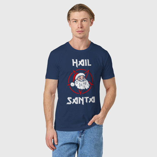 Мужская футболка хлопок Hail Santa, цвет темно-синий - фото 3