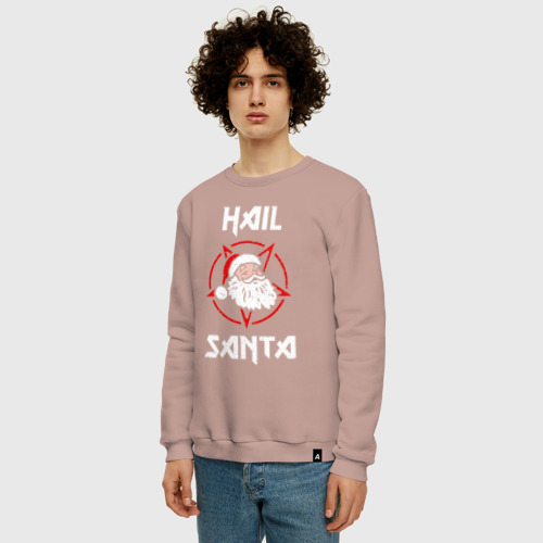 Мужской свитшот хлопок Hail Santa, цвет пыльно-розовый - фото 3