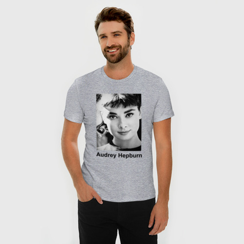 Мужская футболка хлопок Slim с принтом Одри Хепбёрн 88, фото на моделе #1